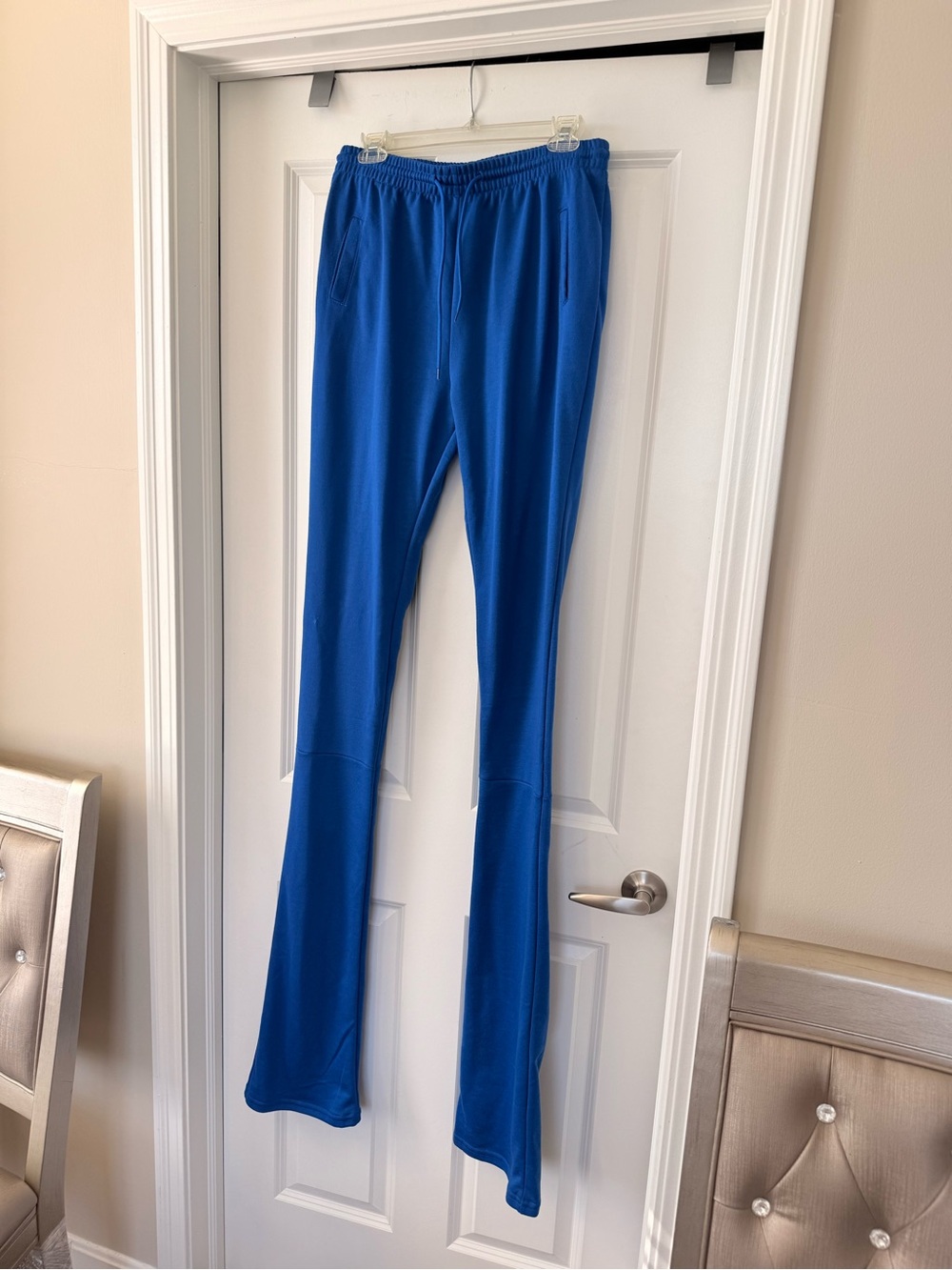 Women's Royal Blue Flared Stacked Joggers with Drawstring Waist
